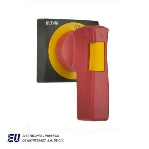 Manija de rotación a la derecha, corta, rojo con amarillo, para Protector Compacto de Circuito - CCP2-H4X-R3