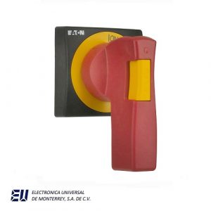 Manija de rotación a la derecha, corta, rojo con amarillo, para Protector Compacto de Circuito - CCP2-H4X-R3L