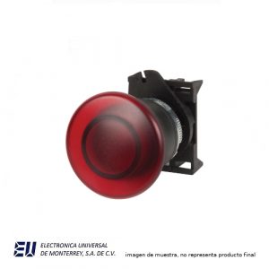 BOTON DE HONGO ROJO PLASTICO CON TRABA 22MM ILUMINADO - PPFL1S4N