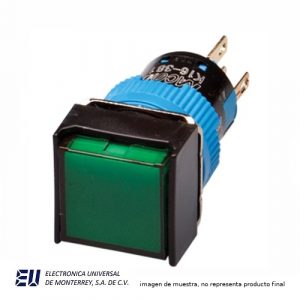 BOTON PULSADOR SOSTENIDO ILUMINADO VERDE 120V 16MM NA +NC - K16-382-GA1