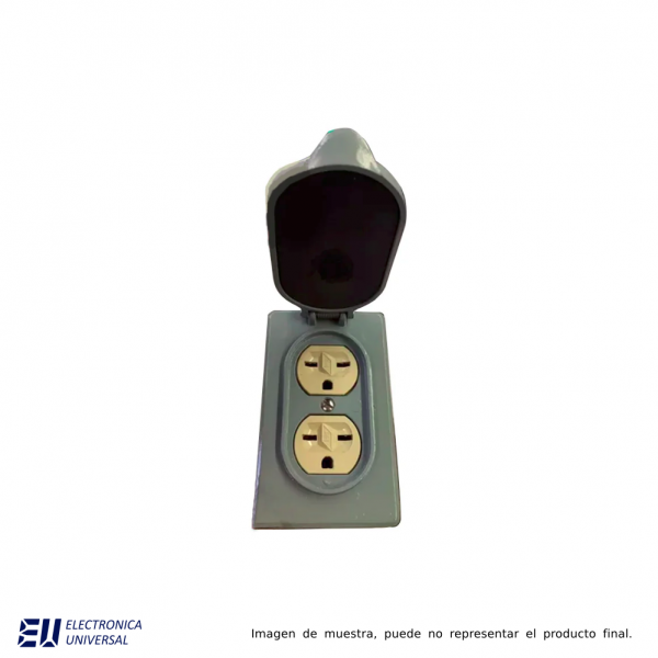 RECEPTÁCULO ENTRADA RECTA DUPLEX 20 A, 250 V, 2P, 3H, NEMA 6-15 C/PLACA PARA INTERPERIE, COLOR MARFIL Y TAPA GRIS - M5650WP