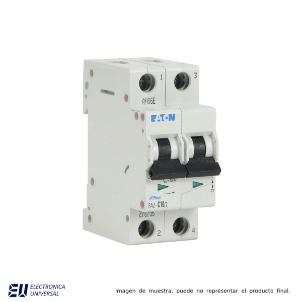 INTERRUPTOR TERMOMAGNÉTICO EATON, FAZ UL 1077, SUPPLEMENTARY PROTECTOR 2P, 20A, 10kA, C CURVE - FAZ-C20/2
